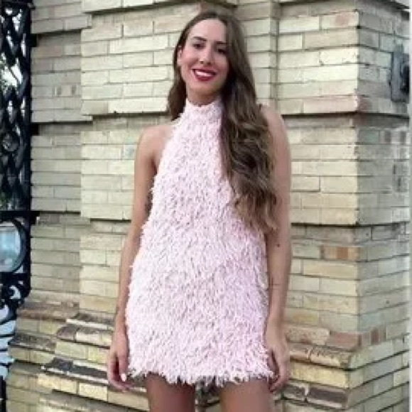 Zara Bloggers Fav Light Pink Feather Halter Mini Dress limited edition - Picture 5 of 7